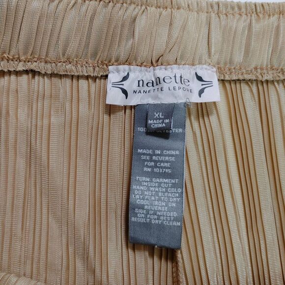 Elegant Pleated Straight Leg Pants in Beige Ribbed Stretchy Trousers Size XL - Picture 6 of 8